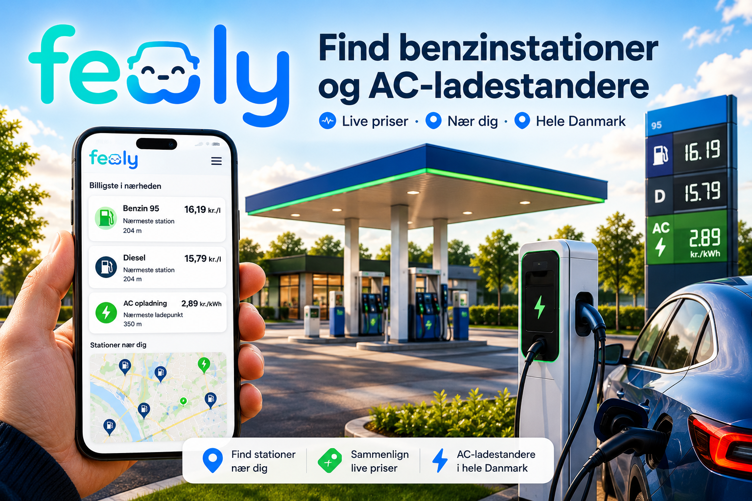 Fewly.dk – Find benzinstationer og AC-ladestandere