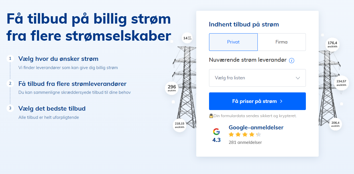 Få tilbud på billig strøm fra flere strømselskaber