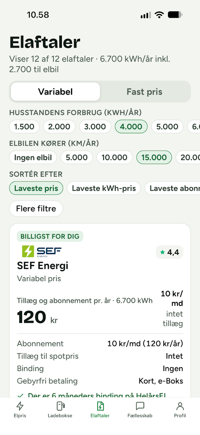 Sammenlign elaftaler